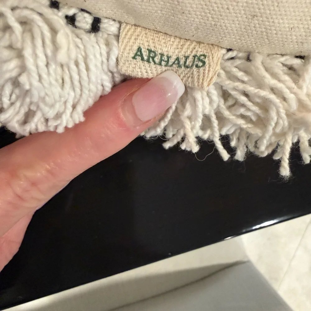 Arhaus Boho Blue Cream Stripe Lumbar Pillow Chunky 24